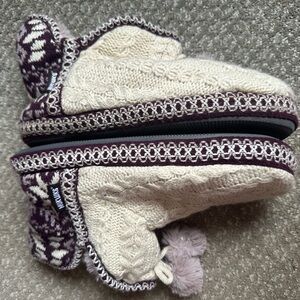 MUK LUKS Knit Slippers with Pom Poms